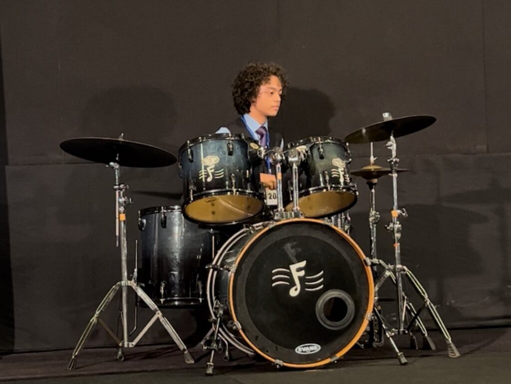 Aurum at the drum kit, front view